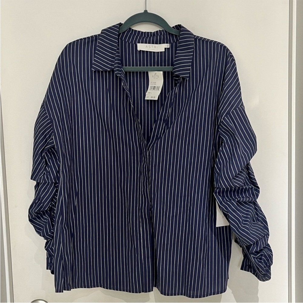 ASTR - Navy Blue Striped Button-Up Shirt NO TAG